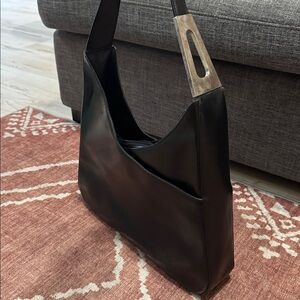 Vintage La Bagagerie Black Leather Shoulder Bag 90s Minimalist Architectural